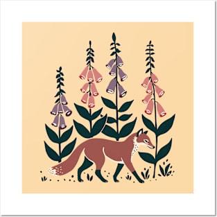 Fox in a foxgloves forest Posters and Art